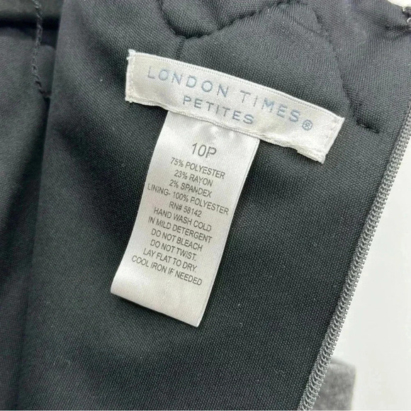 London Times Womens Shift Dress 10P Gray Ruffled Sleeveless Unlined Zip Closure - Picture 7 of 9